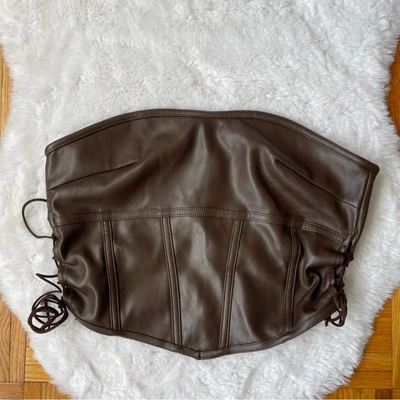 I.AM.GIA Brown Faux Leather Strapless Corset Top - Picture 3 of 14
